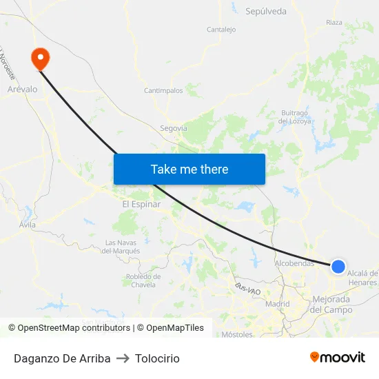 Daganzo De Arriba to Tolocirio map