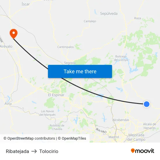 Ribatejada to Tolocirio map