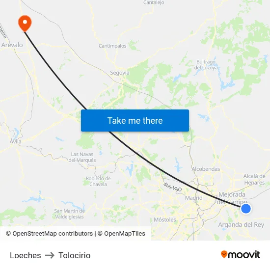 Loeches to Tolocirio map