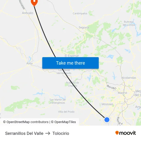 Serranillos Del Valle to Tolocirio map