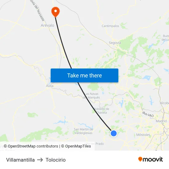 Villamantilla to Tolocirio map