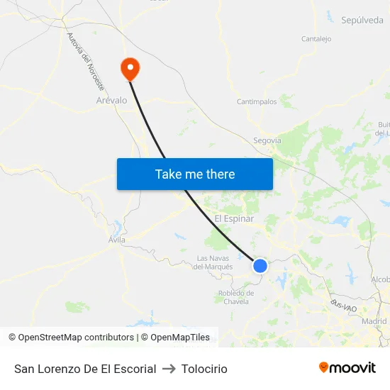 San Lorenzo De El Escorial to Tolocirio map