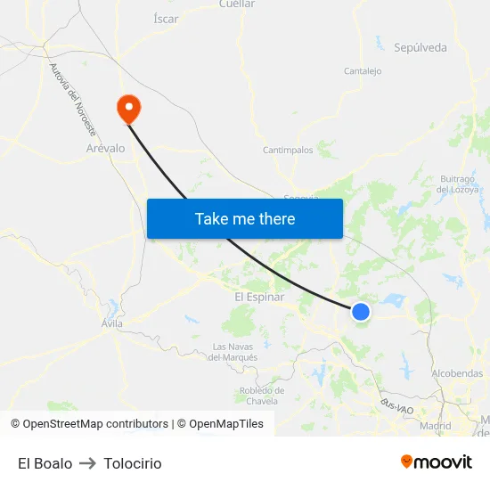 El Boalo to Tolocirio map
