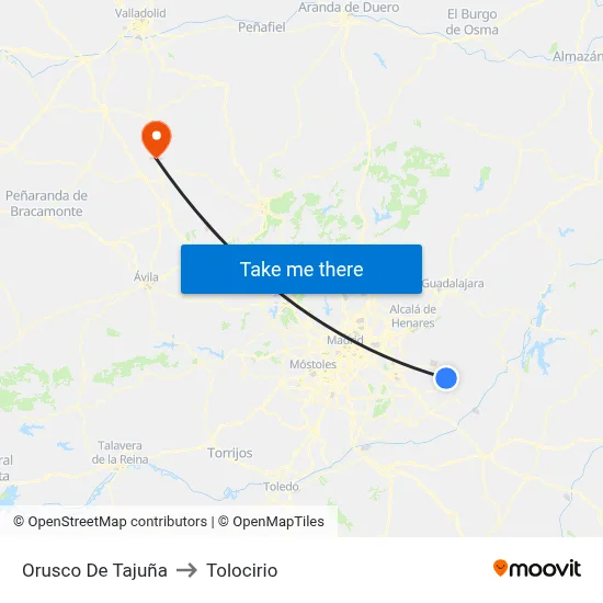Orusco De Tajuña to Tolocirio map