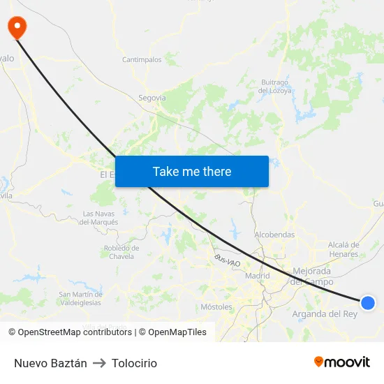 Nuevo Baztán to Tolocirio map