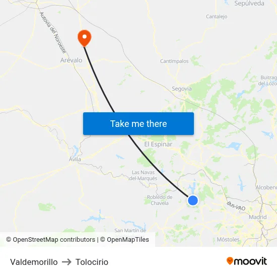 Valdemorillo to Tolocirio map
