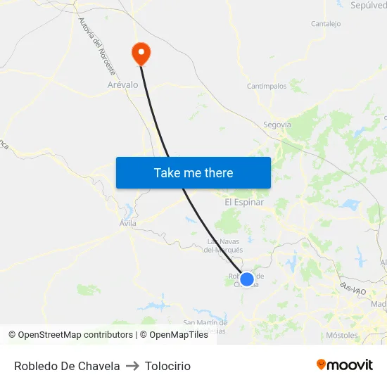 Robledo De Chavela to Tolocirio map