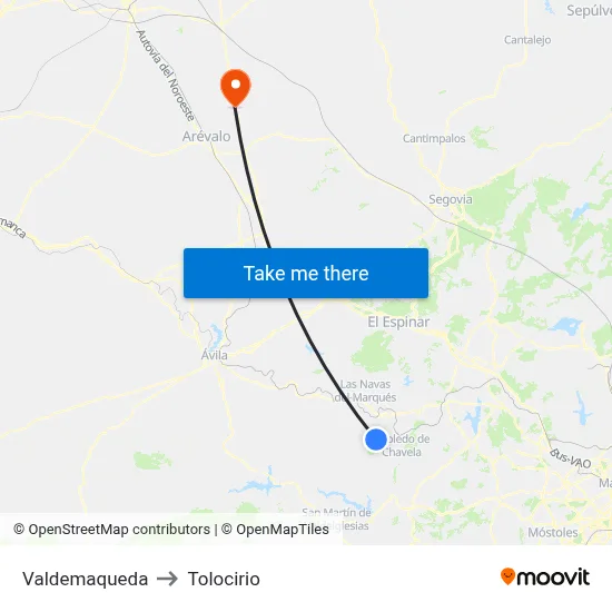 Valdemaqueda to Tolocirio map