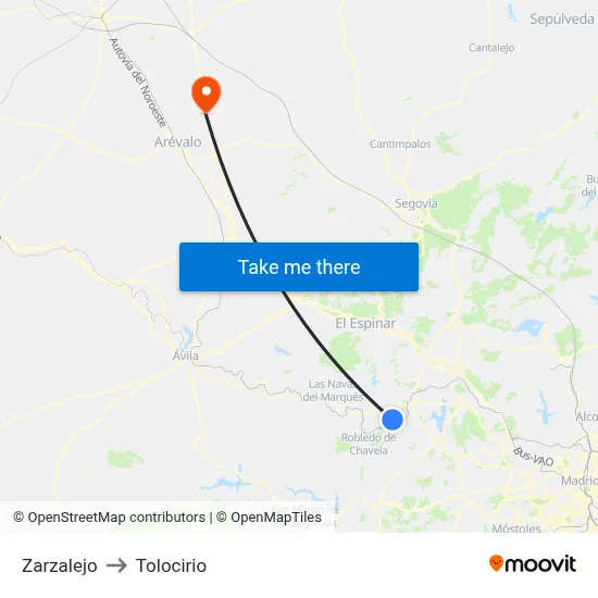 Zarzalejo to Tolocirio map