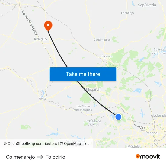 Colmenarejo to Tolocirio map