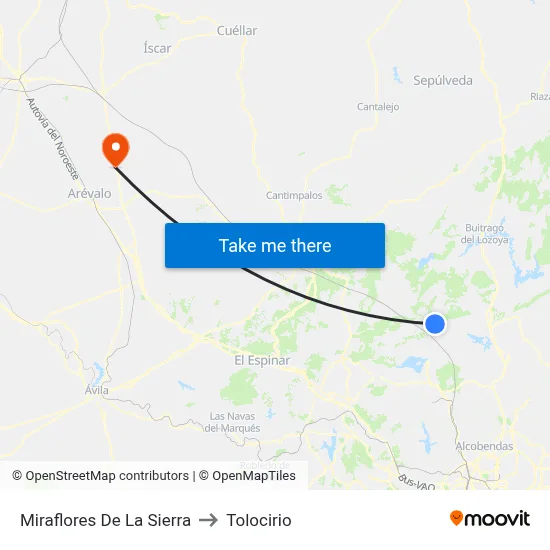 Miraflores De La Sierra to Tolocirio map