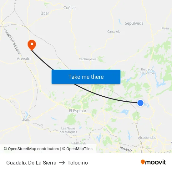 Guadalix De La Sierra to Tolocirio map