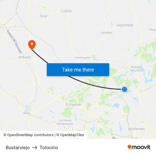 Bustarviejo to Tolocirio map