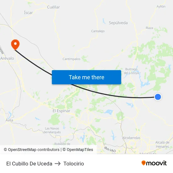 El Cubillo De Uceda to Tolocirio map