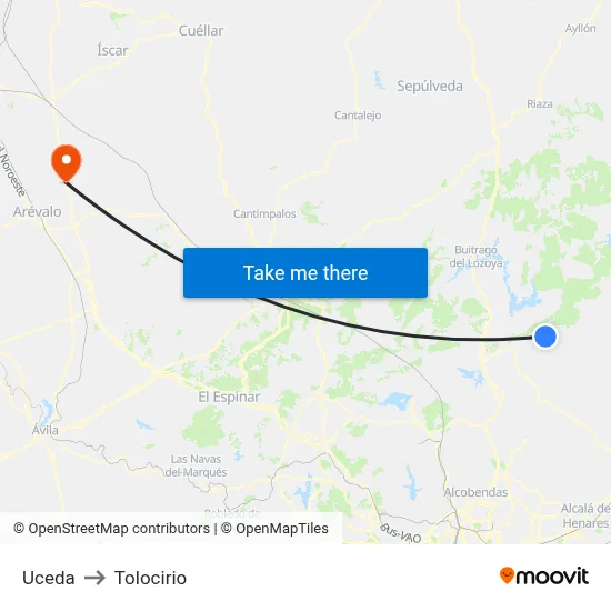 Uceda to Tolocirio map
