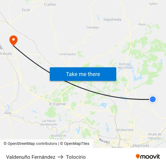 Valdenuño Fernández to Tolocirio map