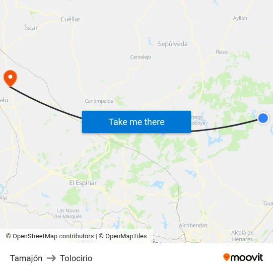 Tamajón to Tolocirio map