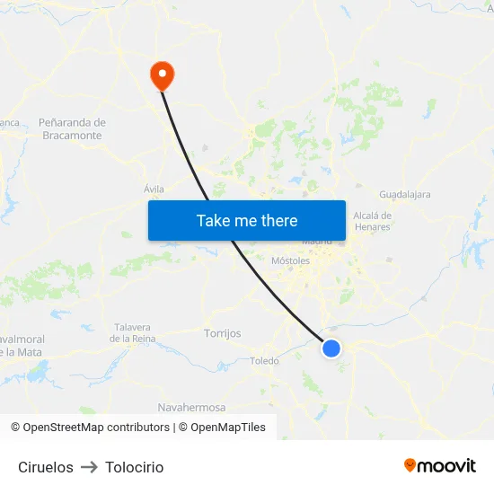Ciruelos to Tolocirio map