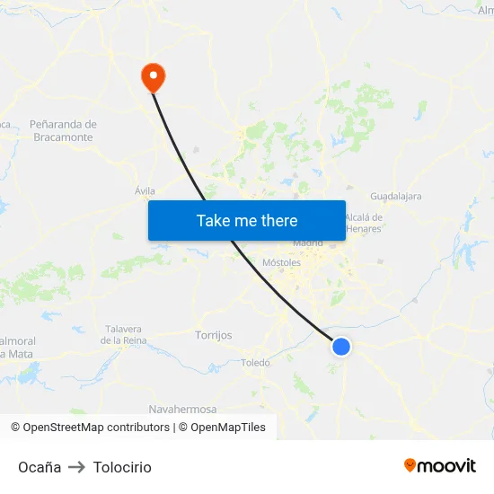 Ocaña to Tolocirio map
