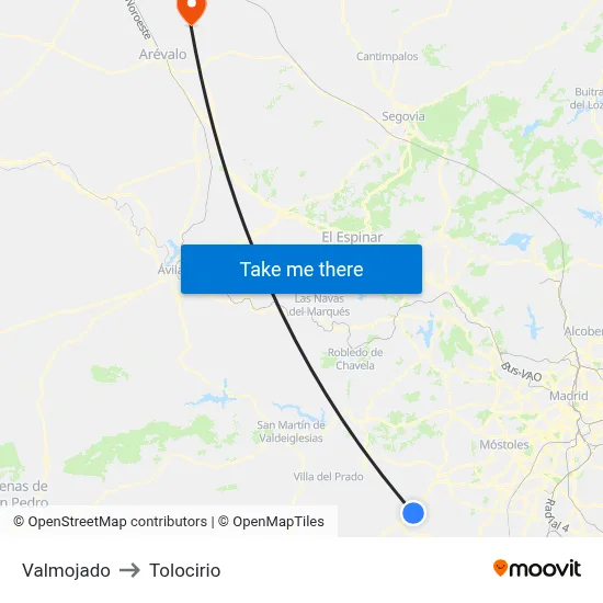 Valmojado to Tolocirio map