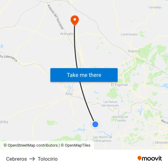 Cebreros to Tolocirio map