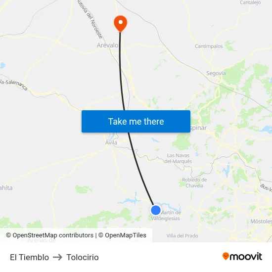 El Tiemblo to Tolocirio map
