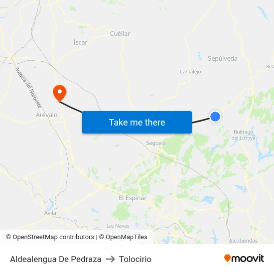 Aldealengua De Pedraza to Tolocirio map