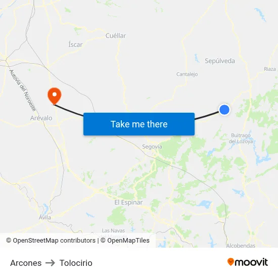Arcones to Tolocirio map