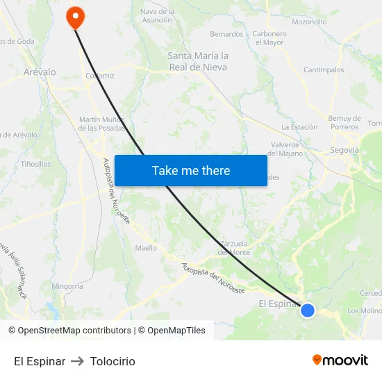 El Espinar to Tolocirio map