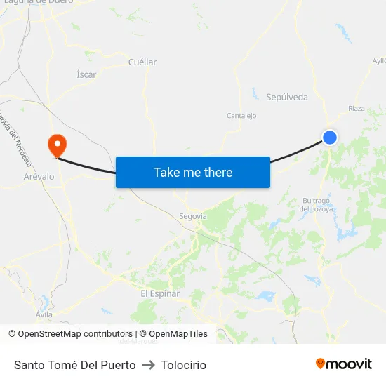 Santo Tomé Del Puerto to Tolocirio map
