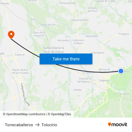 Torrecaballeros to Tolocirio map