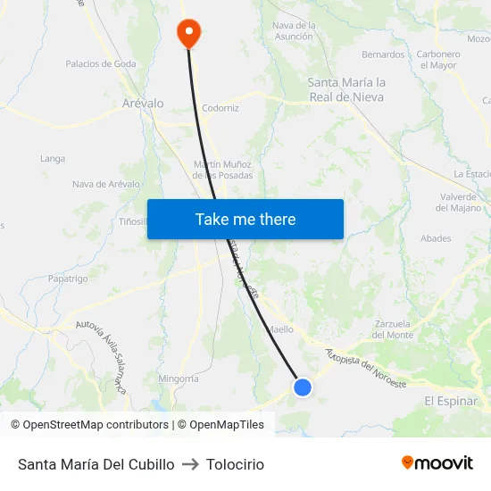 Santa María Del Cubillo to Tolocirio map