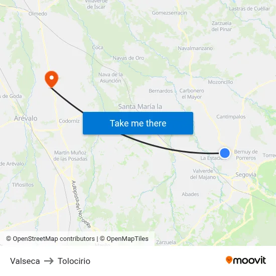 Valseca to Tolocirio map