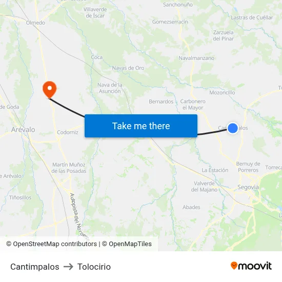 Cantimpalos to Tolocirio map