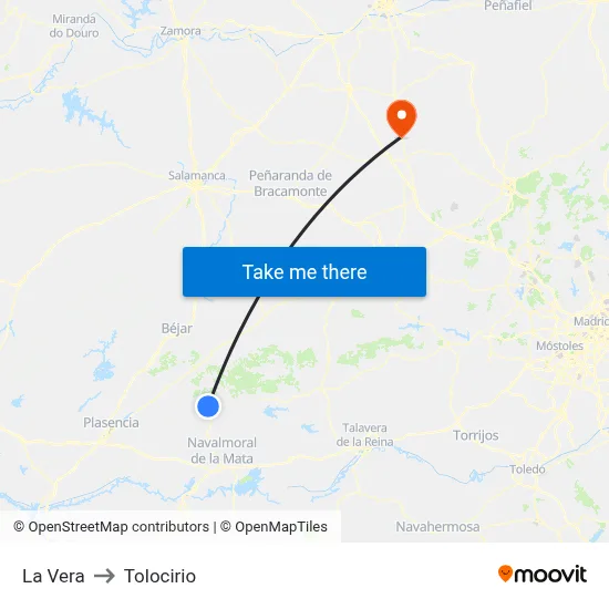 La Vera to Tolocirio map