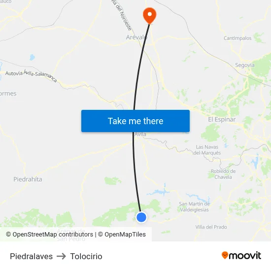 Piedralaves to Tolocirio map