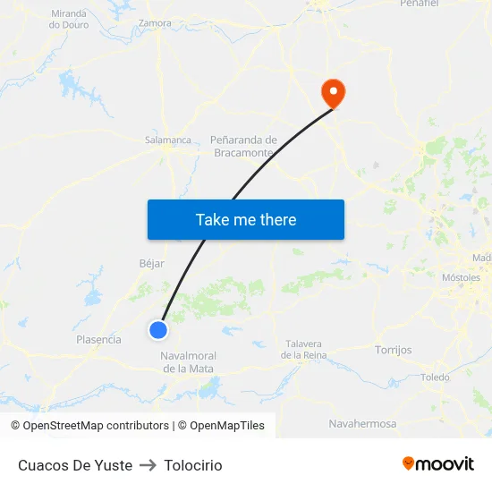 Cuacos De Yuste to Tolocirio map