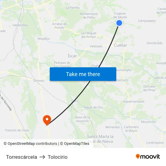 Torrescárcela to Tolocirio map