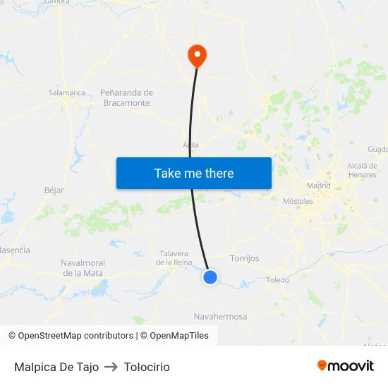 Malpica De Tajo to Tolocirio map