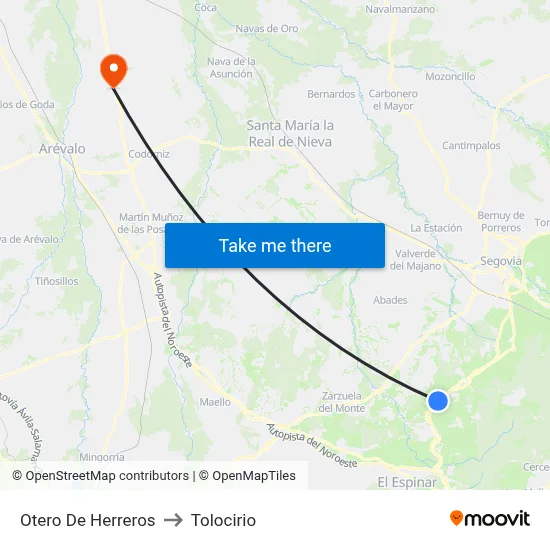 Otero De Herreros to Tolocirio map