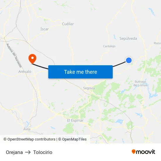 Orejana to Tolocirio map