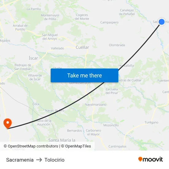 Sacramenia to Tolocirio map