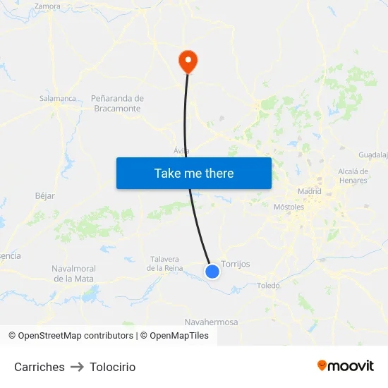 Carriches to Tolocirio map