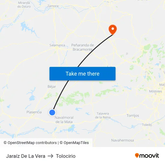 Jaraíz De La Vera to Tolocirio map