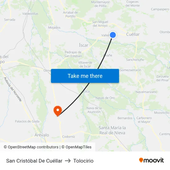San Cristóbal De Cuéllar to Tolocirio map