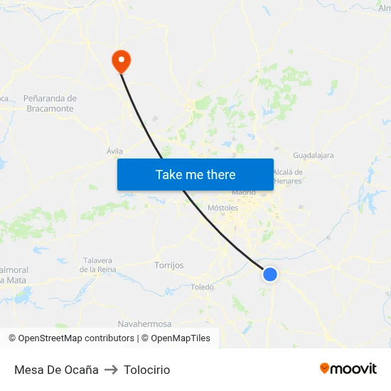 Mesa De Ocaña to Tolocirio map