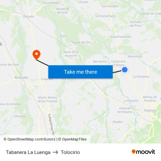 Tabanera La Luenga to Tolocirio map
