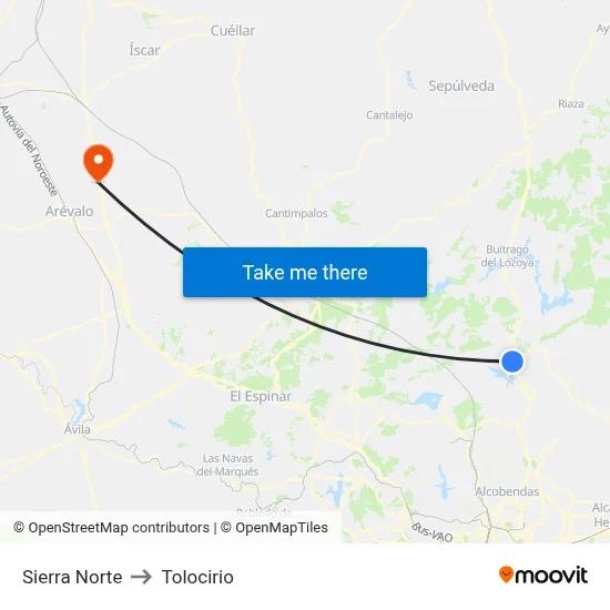 Sierra Norte to Tolocirio map