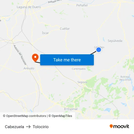 Cabezuela to Tolocirio map