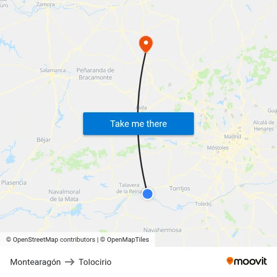 Montearagón to Tolocirio map